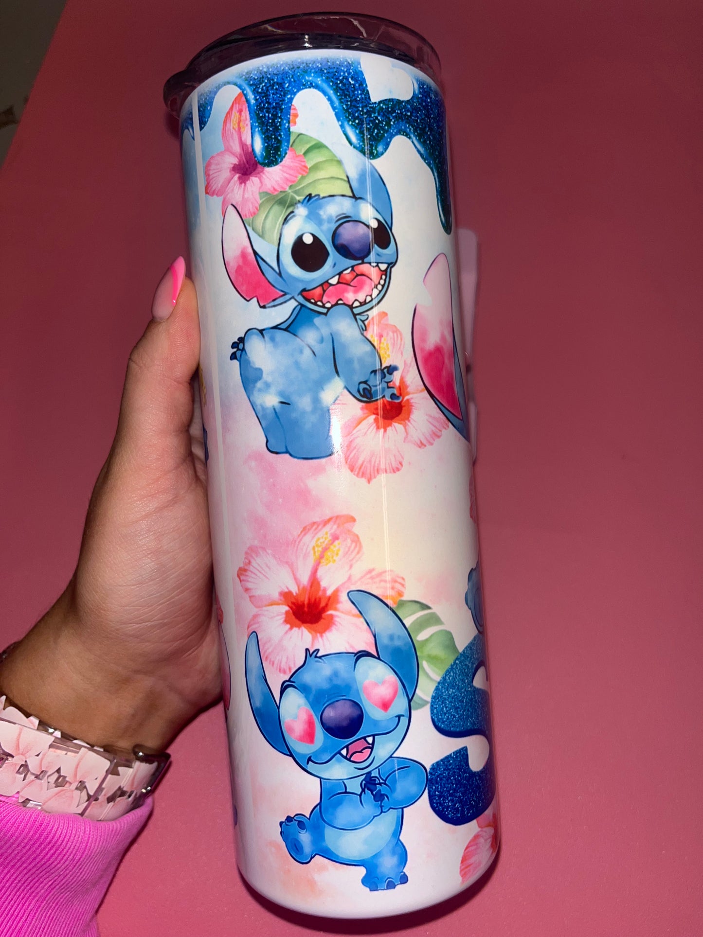 Stitch theme 20oz skinny tumbler💙