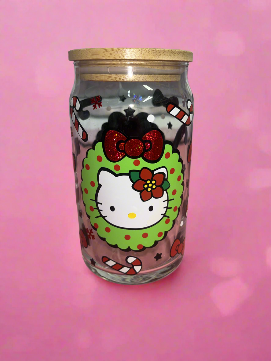 Hello kitty Christmas theme glass can✨❤️