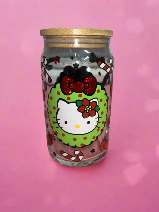 Hello kitty Christmas theme glass can✨❤️