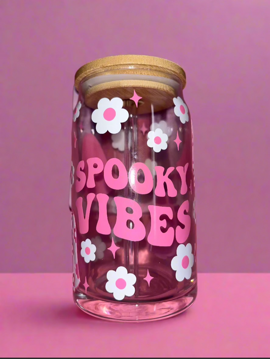 Spooky vibes glass can💗
