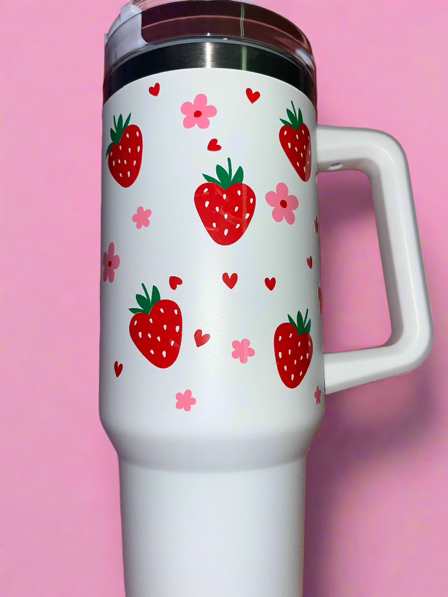 Strawberry theme white 40oz tumbler