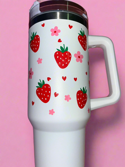 Strawberry theme white 40oz tumbler