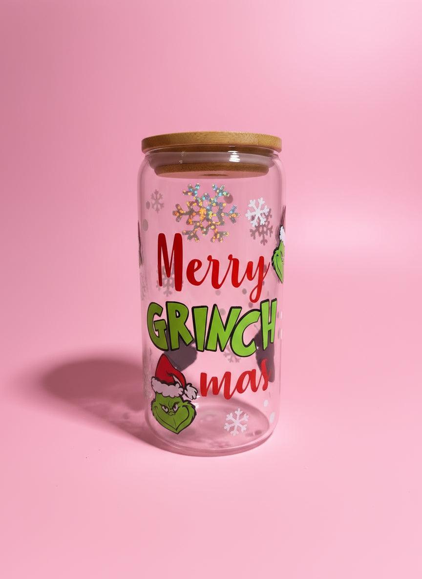 Merry Grinchmas glass can💚