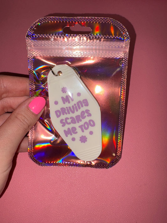My driving scares me too motel keychain🙋‍♀️