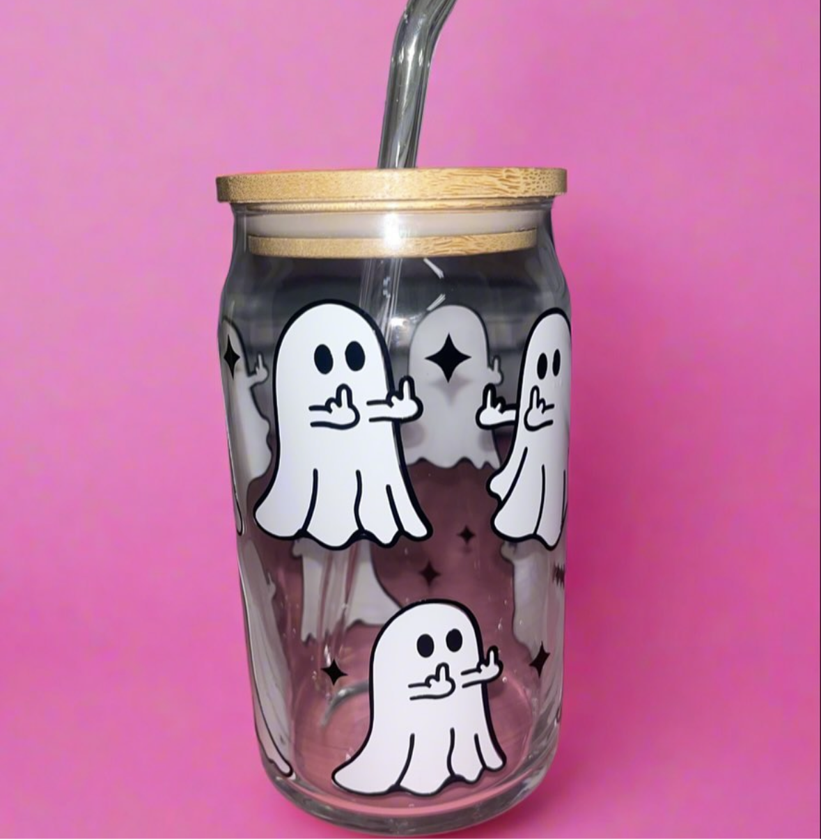Middle finger ghost glass can👻