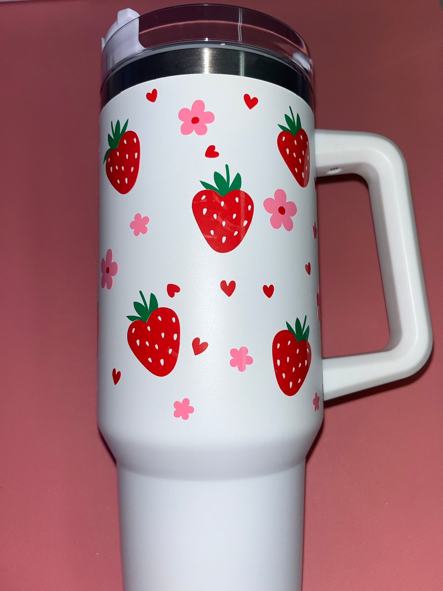 Strawberry theme white 40oz tumbler