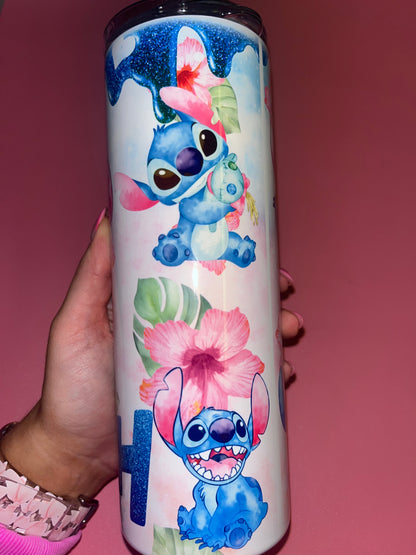 Stitch theme 20oz skinny tumbler💙