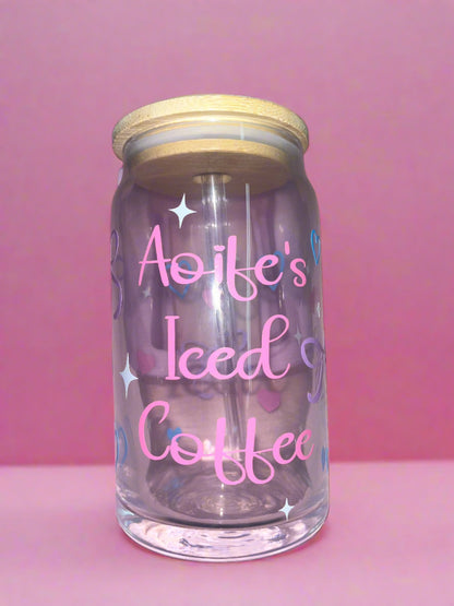 Personalised iced coffee glass can🎀💓