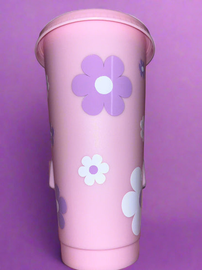 Retro flower pink cold cup🌸💕💜