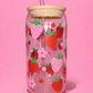 Pink and red strawberry glass can🌸🍓