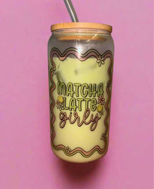 Matcha latte girly glass can🍵