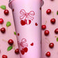Cherry and bow pink cold cup🎀🍒