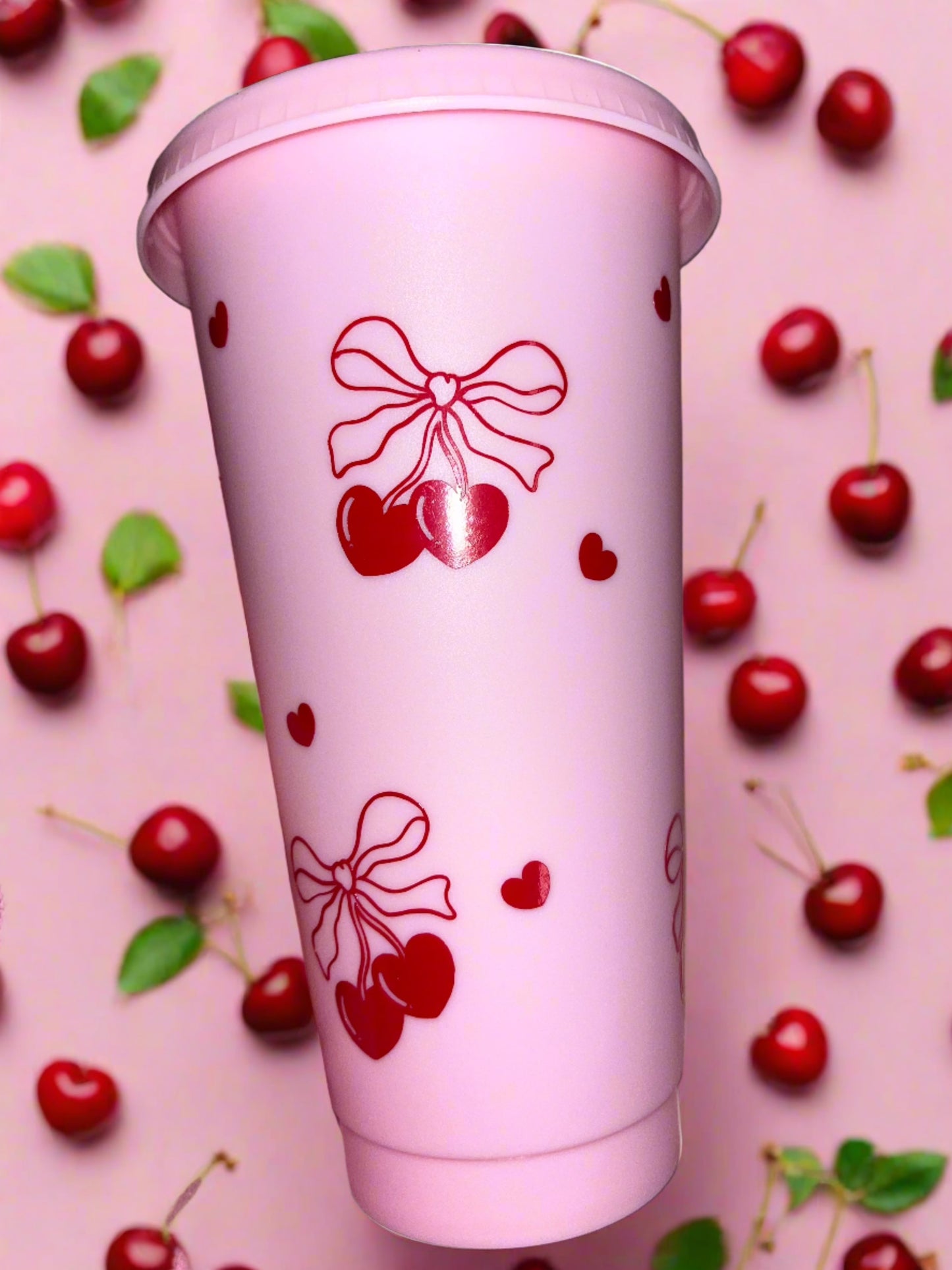 Cherry and bow pink cold cup🎀🍒