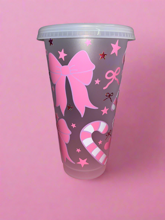 Pink bow Christmas cold cup🎀💕
