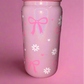 Bow and flower pink gemstone lid glass can🎀💕