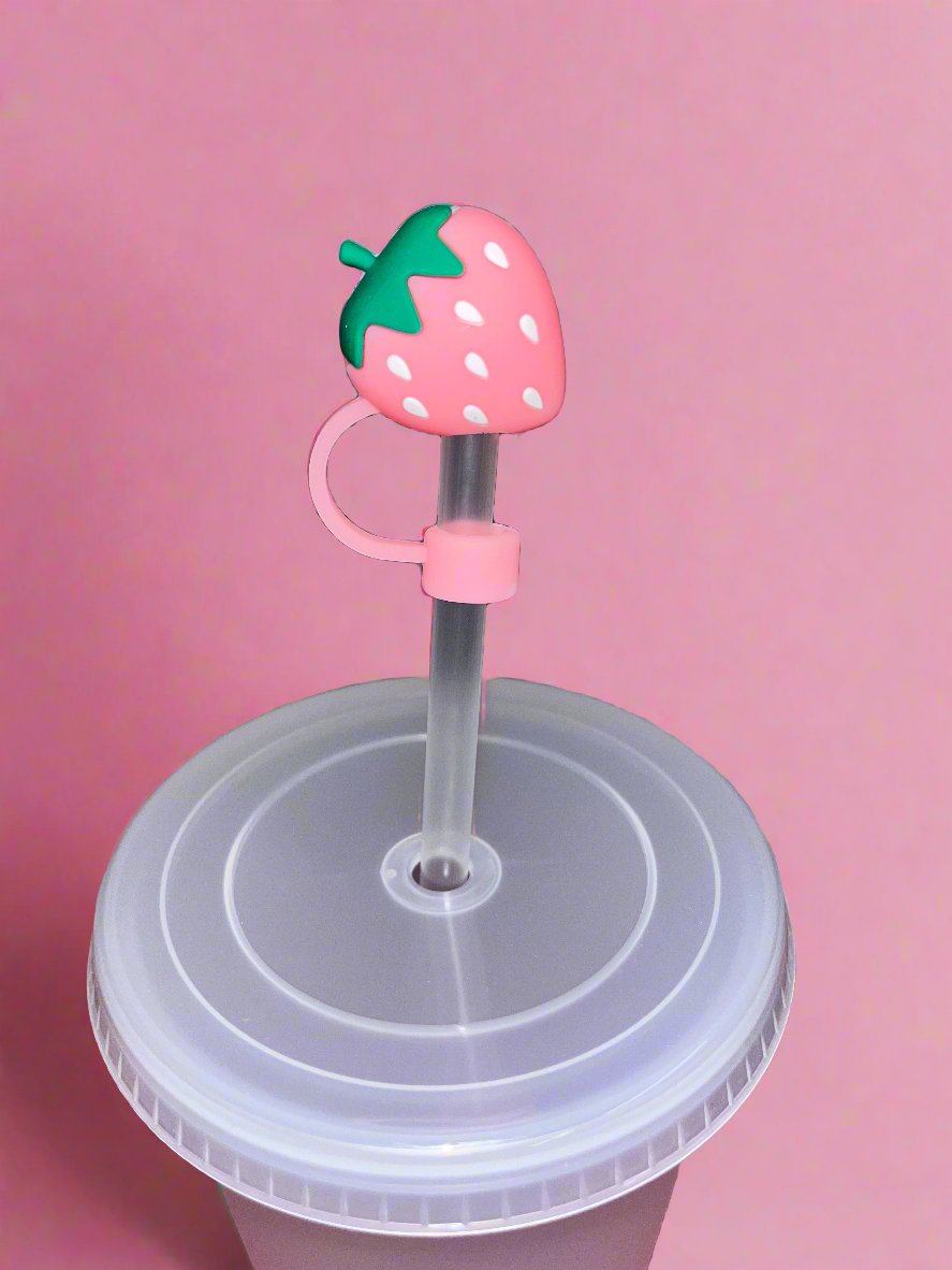 Pink strawberry straw topper💗