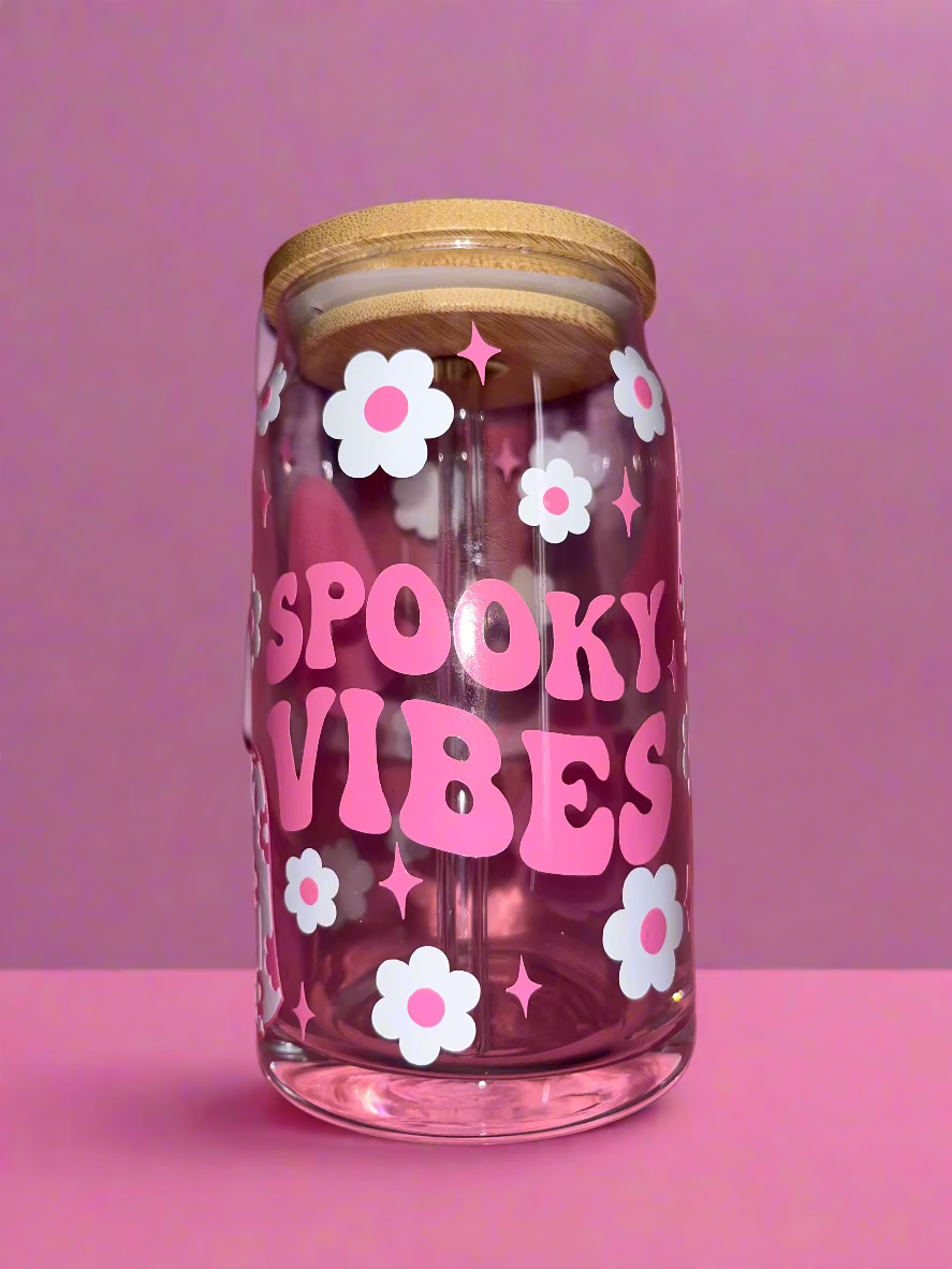 Spooky vibes ghosts glass can👻🌸