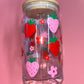 Pink and red strawberry glass can🌸🍓