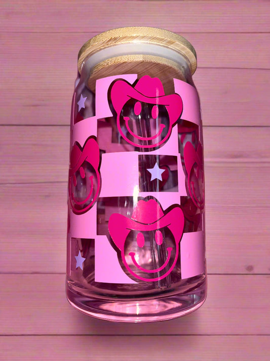 Smiley face cowgirl glass can🤠💕