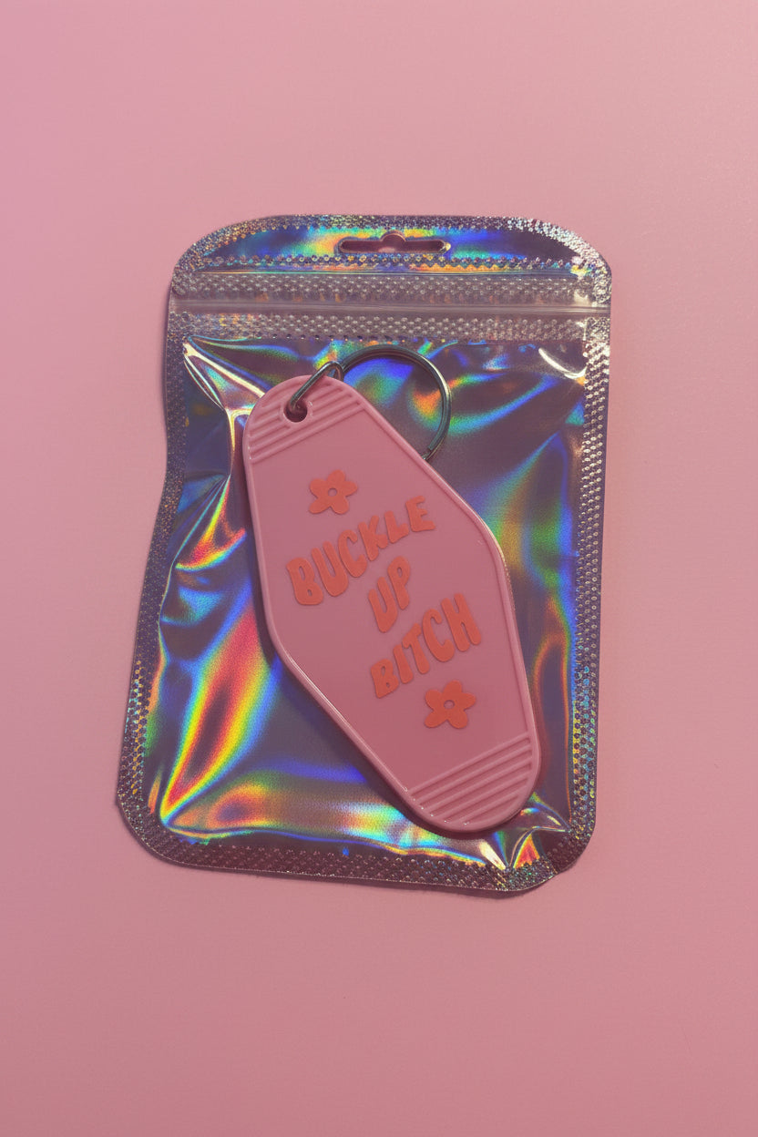Buckle up bitch motel keychain🍑