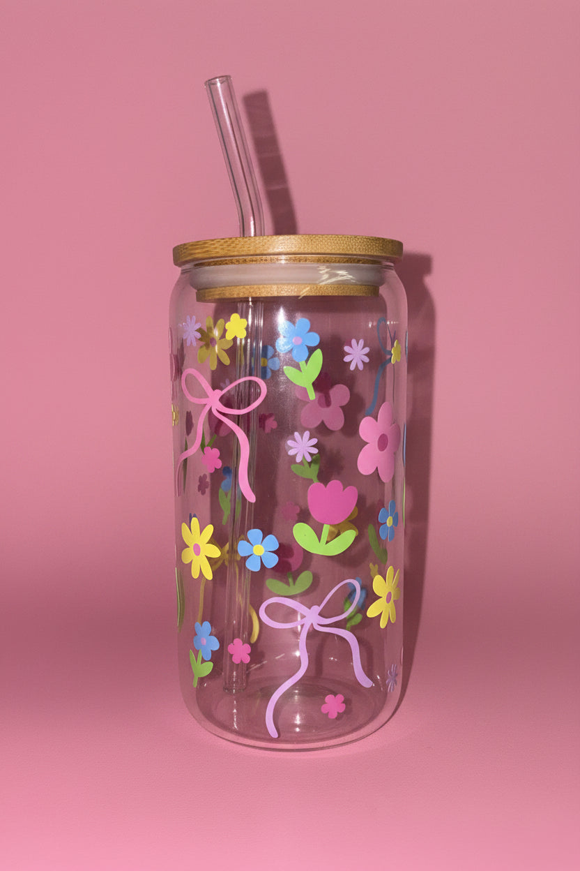 Summer floral glass can🌸🌷🌼