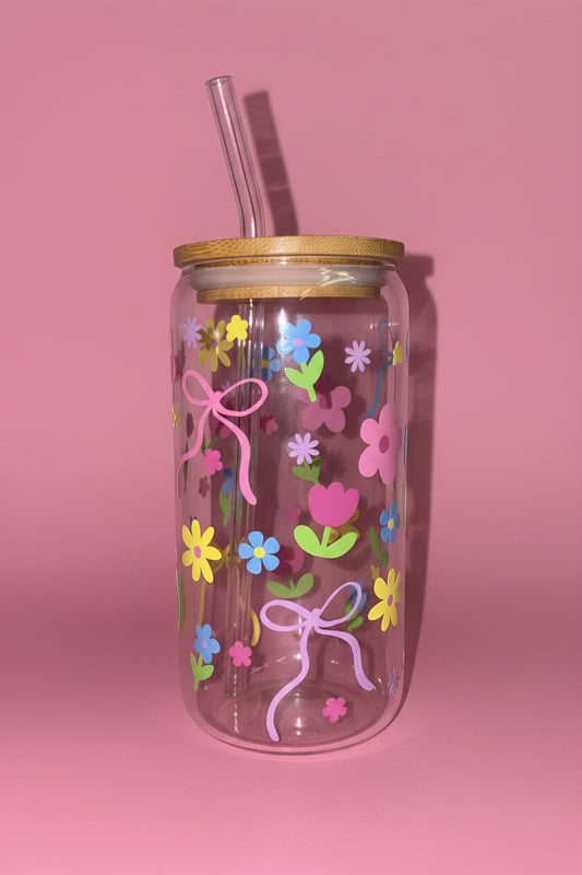 Summer floral glass can🌸🌷🌼
