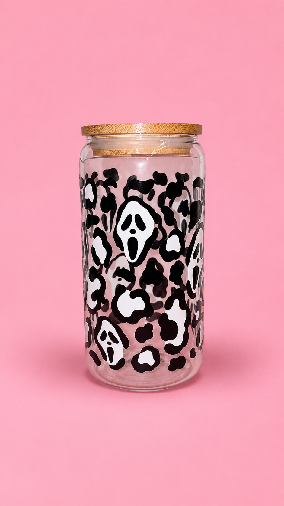 Ghost face leopard print glass can👻🖤