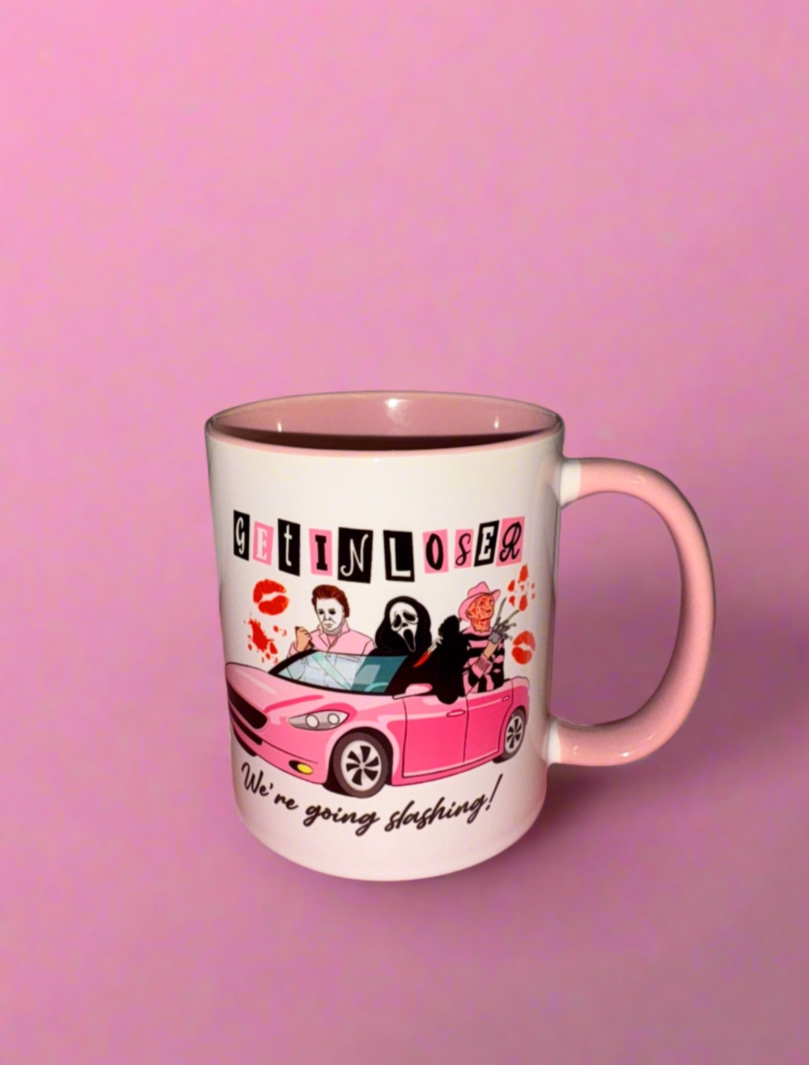 Get in loser horror movie theme mug🖤