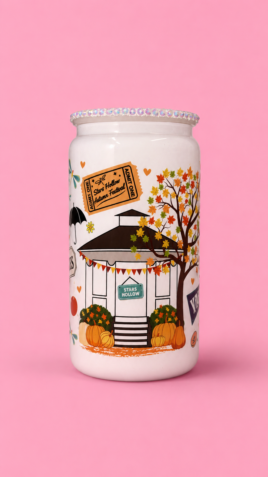 Gilmore girls inspired white glass can🍁✨