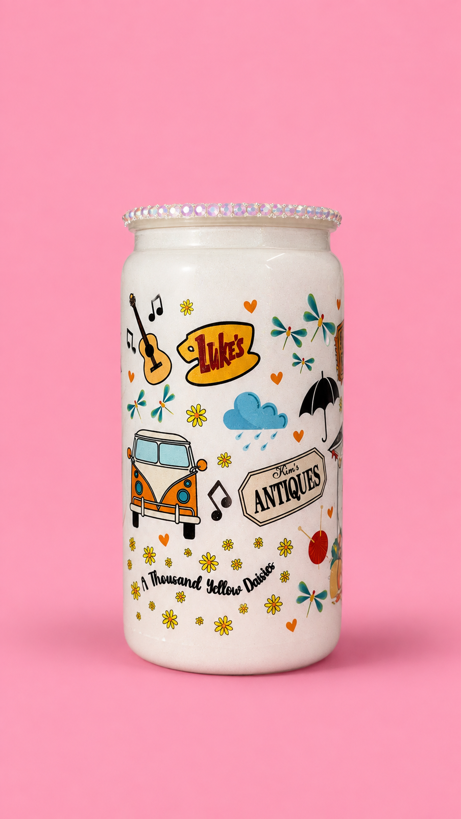 Gilmore girls inspired white glass can🍁✨