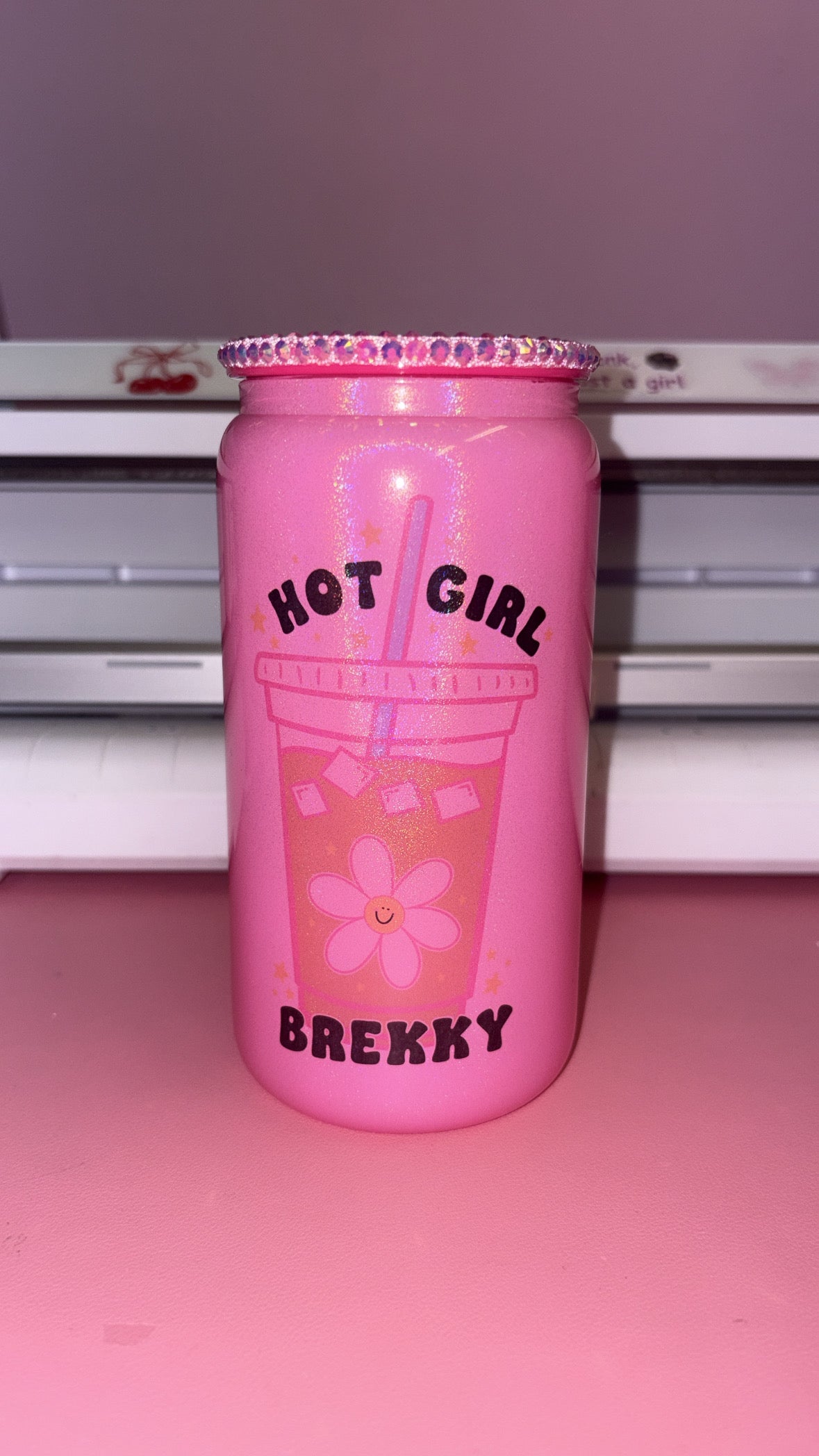 Hot Girl Brekky pink 16oz glass can💕✨