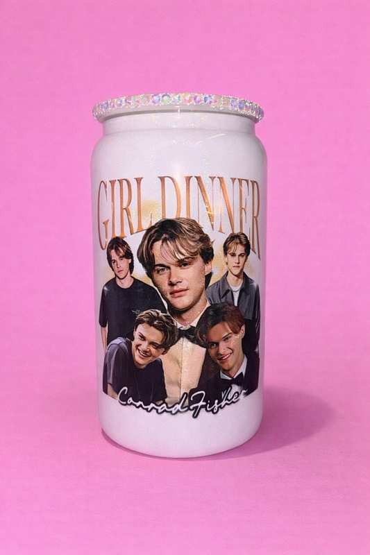 Conrad fisher girl dinner white glitter 16oz glass can✨