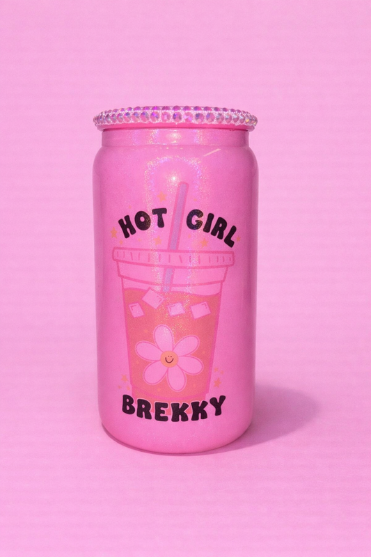 Hot Girl Brekky pink 16oz glass can💕✨