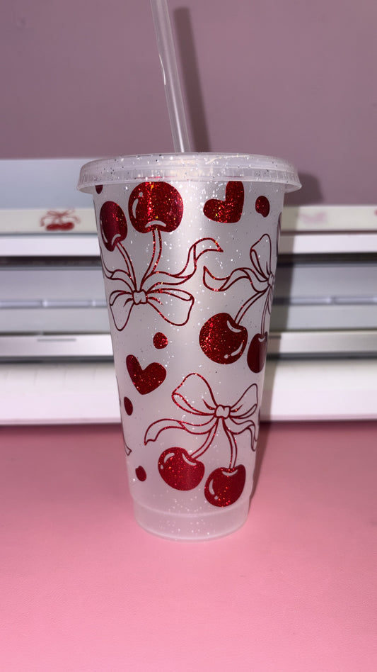 Sparkle cherry cold cup🍒✨