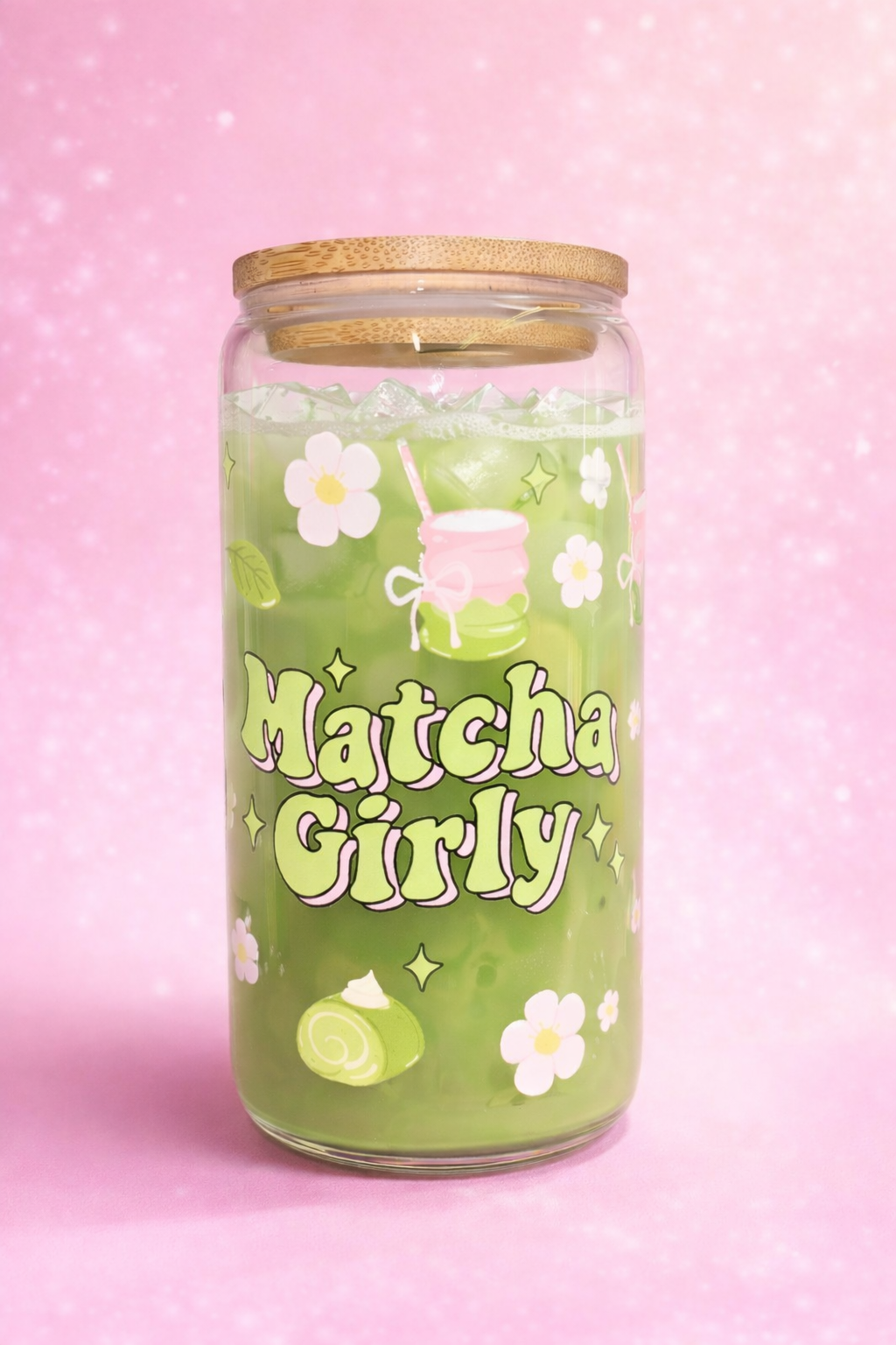 Matcha girly glass can🍵