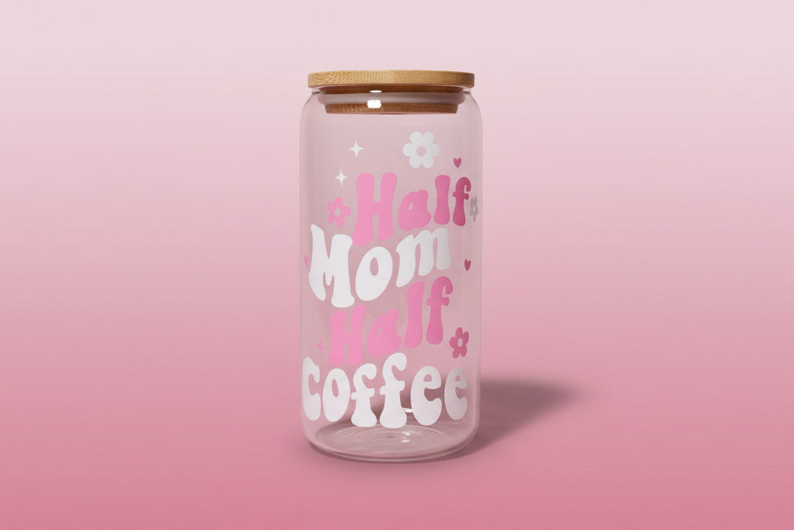 Half mom half coffee glass can☕️💗