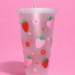 Pink and Red Strawberry cold cup🍓🌸